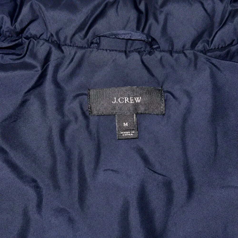 J Crew Womens M Navy Quilted Down Puffer Vest Gold Zip Snap Pockets - Picture 4 of 5